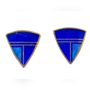 14k Gold Stud Earrings Opal Lapis Ray Tracey 7.9 gm